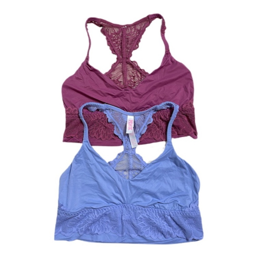 CLEARANCE✨ VS PINK 2 Blue & Purple Lace Longline Bralettes S